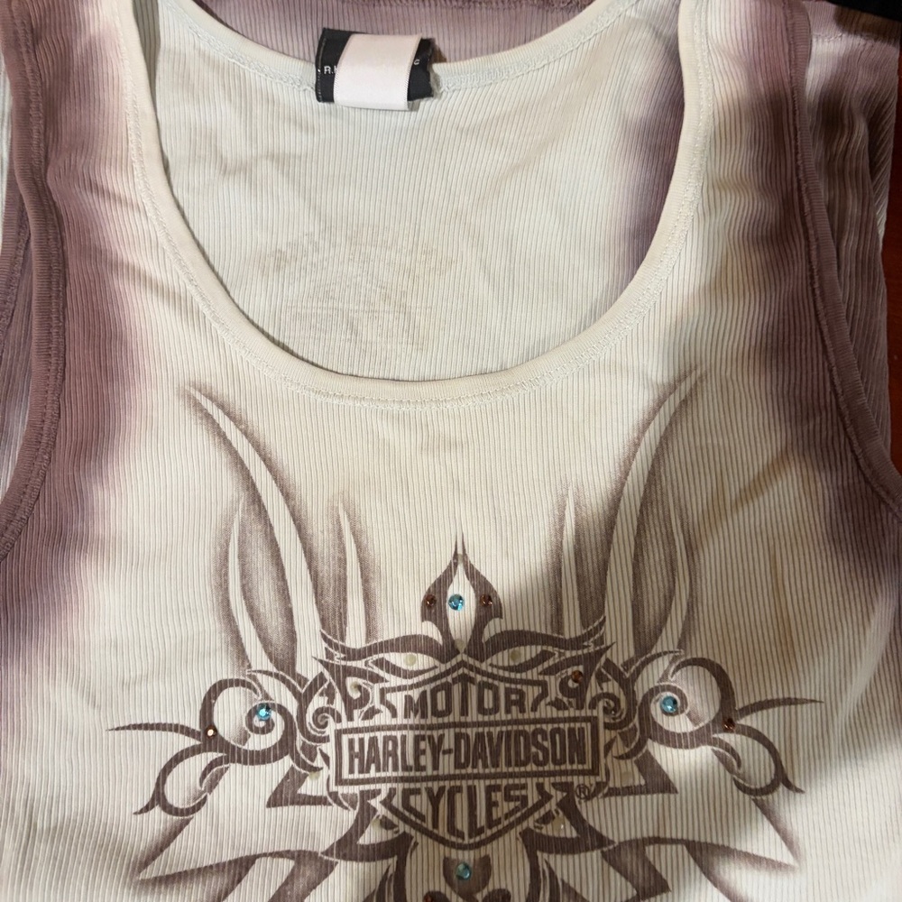 Harley-Davidson light blue & grey Tank Embellished Logo and Jewel Accents